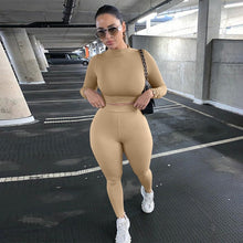 Load image into Gallery viewer, 2021 Summer Women Sport Fitness 2 Two Piece Set Outfits Long Sleeve Crop Tops Tshirt Leggings Pants Set Bodycon Tracksuit
