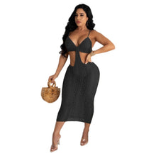 Load image into Gallery viewer, ANJAMANOR Sexy Summer Beach Vacation Outfits Crochet Knitted Bodycon Dress Solid Color Cut Out Backless Midi Dresses D62-CE30
