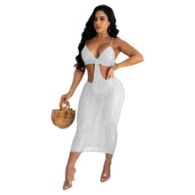 Load image into Gallery viewer, ANJAMANOR Sexy Summer Beach Vacation Outfits Crochet Knitted Bodycon Dress Solid Color Cut Out Backless Midi Dresses D62-CE30
