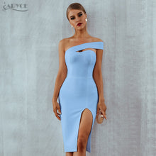 Load image into Gallery viewer, Adyce White Blue Bodycon Bandage Dress Women 2021 Summer Sexy Elegant Black One Shoulder Strapless Celebrity Runway Party Dress
