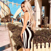 Load image into Gallery viewer, Adyce New Summer One Shoulder Striped Club Bandage Dress For Women Sexy Sleeveless Diamonds Celebrity Evening Party Dresses 2021
