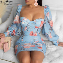 Load image into Gallery viewer, Bonnie Forest Fashion Padded Cups Floral Short Party Dress Summer Sundress Printed Bustier Bodycon Vacation Outfits Club Wear
