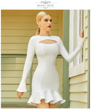 Load image into Gallery viewer, Adyce 2021 New Summer Women White Ruffles Long Sleeve Bandage Dress Sexy Hollow Out Club Celebrity Evening Runway Party Dresses
