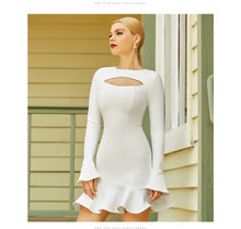 Load image into Gallery viewer, Adyce 2021 New Summer Women White Ruffles Long Sleeve Bandage Dress Sexy Hollow Out Club Celebrity Evening Runway Party Dresses
