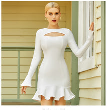 Load image into Gallery viewer, Adyce 2021 New Summer Women White Ruffles Long Sleeve Bandage Dress Sexy Hollow Out Club Celebrity Evening Runway Party Dresses
