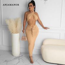 Load image into Gallery viewer, ANJAMANOR Sexy Two Piece Set Cross Halter Crop Top Maxi Skirt Party Club Vacation Outfits Women Summer Clothing 2021 D15-BI27
