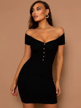 Load image into Gallery viewer, 2021 Summer New Women One shoulder Bandage Dress Sexy Strapless Short Sleeve Black Mini Dress Club Bodycon Party Dress Vestidos
