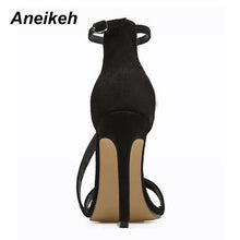 Load image into Gallery viewer, Aneikeh New Fashion Sexy Design Women Narrow Band Buckle Thin High Heels Black Faux Suede Open Toe Dress Sandals Shoe 35-42
