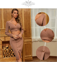 Load image into Gallery viewer, Adyce New Autumn Off Shoulder Bandage Dress Women Sexy Hollow Out Long Sleeve Khaki Celebrity Runway Party Bodycon Club Dresses
