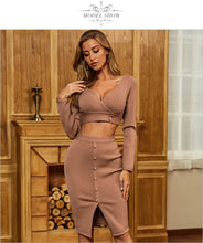 Load image into Gallery viewer, Adyce New Autumn Off Shoulder Bandage Dress Women Sexy Hollow Out Long Sleeve Khaki Celebrity Runway Party Bodycon Club Dresses
