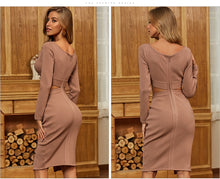 Load image into Gallery viewer, Adyce New Autumn Off Shoulder Bandage Dress Women Sexy Hollow Out Long Sleeve Khaki Celebrity Runway Party Bodycon Club Dresses
