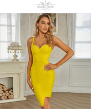 Load image into Gallery viewer, Adyce 2021 New Winter Women Spaghetti Strap Sleeveless Bandage Dress Sexy V Neck Yellow Mini Club Celebrity Runway Party Dresses
