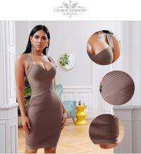 Load image into Gallery viewer, ADYCE 2021 New Summer Bandage Party Dress Women Sexy Sleeveless Spaghetti Strap Bodycon Midi Khaki Celebrity Evening Club Dress
