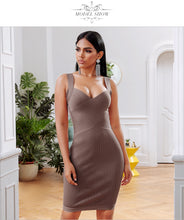 Load image into Gallery viewer, ADYCE 2021 New Summer Bandage Party Dress Women Sexy Sleeveless Spaghetti Strap Bodycon Midi Khaki Celebrity Evening Club Dress
