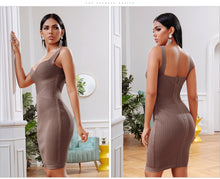 Load image into Gallery viewer, ADYCE 2021 New Summer Bandage Party Dress Women Sexy Sleeveless Spaghetti Strap Bodycon Midi Khaki Celebrity Evening Club Dress
