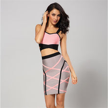 Load image into Gallery viewer, Bandage 2 Two Pieces Set Y2K Summer Dress Straps Patchwork Crop Top Club Cocktail Party Bodycon Women Sexy Outfits
