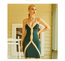 Load image into Gallery viewer, Adyce New Summer Women Spaghetti Strap Sleeveless Bandage Dress 2021 Sexy V Neck Patchwork Celebrity Club Evening Party Dresses
