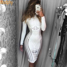 Load image into Gallery viewer, 2021 Autumn New Sexy Women&#39;S Bandage Dress Long-Sleeved Mesh Stitching Bodycon Dress Club Celebrity Evening Party Vestidos
