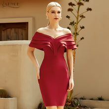 Load image into Gallery viewer, Adyce New Summer Women Off Shoulder Short Sleeve Bandage Dress Sexy V Neck Red Ruffles Club Celebrity Evening Party Dresses 2021
