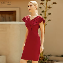 Load image into Gallery viewer, Adyce New Summer Women Off Shoulder Short Sleeve Bandage Dress Sexy V Neck Red Ruffles Club Celebrity Evening Party Dresses 2021
