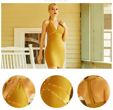 Load image into Gallery viewer, Adyce New Summer Women Halter Sleeveless Bandage Dress Sexy V Neck Yellow Beading Mini Club Celebrity Evening Party Dresses 2021
