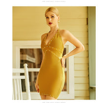 Load image into Gallery viewer, Adyce New Summer Women Halter Sleeveless Bandage Dress Sexy V Neck Yellow Beading Mini Club Celebrity Evening Party Dresses 2021
