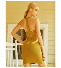 Load image into Gallery viewer, Adyce New Summer Women Halter Sleeveless Bandage Dress Sexy V Neck Yellow Beading Mini Club Celebrity Evening Party Dresses 2021
