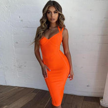 Load image into Gallery viewer, Bandage Dress 2021 New Summer robe Orange Bodycon Dress For Women High Quality Halter Sexy Celebrity Club Evening Party Dress
