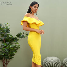 Load image into Gallery viewer, Adyce 2021 New Summer Sexy Off Shoulder Women Bandage Dress Ruffles Slash Neck Yellow Club Celebrity Evening Party Runway Dress
