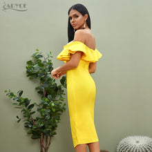 Load image into Gallery viewer, Adyce 2021 New Summer Sexy Off Shoulder Women Bandage Dress Ruffles Slash Neck Yellow Club Celebrity Evening Party Runway Dress
