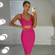 Load image into Gallery viewer, Adyce 2021 New Summer Women V Neck Bandage 2 Two Pieces Sets Sexy Spaghetti Strap Tops&amp; Skirts Club Party Casual Outwear Sets
