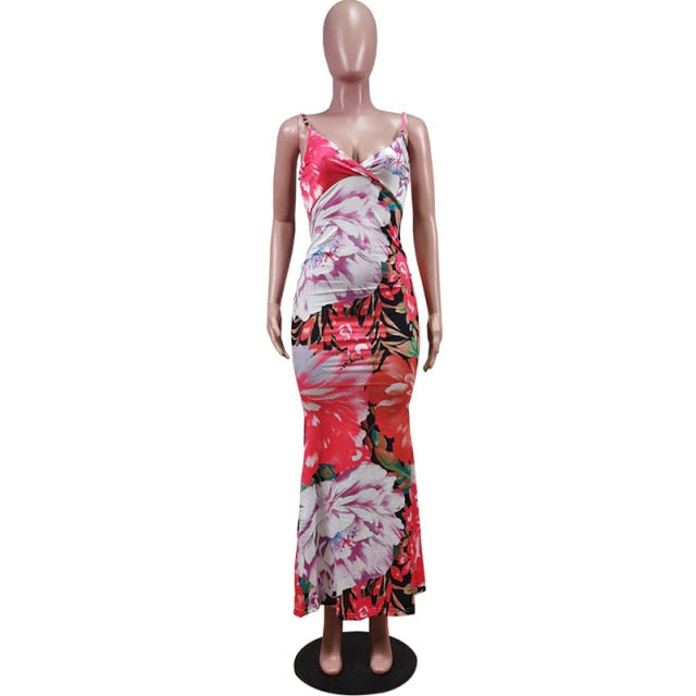 Bonnie Forest Fashion Retro Floral Print Maxi Dresses Boho Summer Spagetti Straps Bodcyon Party Club Dress Vacation Outfits 2021