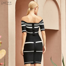 Load image into Gallery viewer, Adyce 2021 New Summer Women Black Off Shoulder Party Bandage Dress Sexy Short Sleeve Striped Celebrity Evening Hot Bodycon Dress
