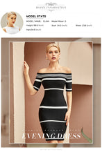 Load image into Gallery viewer, Adyce 2021 New Summer Women Black Off Shoulder Party Bandage Dress Sexy Short Sleeve Striped Celebrity Evening Hot Bodycon Dress
