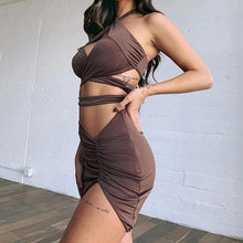 Load image into Gallery viewer, Bandage Bodycon Mini Dress Women Halter Bralette Crop Top And Skirt Set Sexy Outfit Hollow Out Backless Night Club Party Dress
