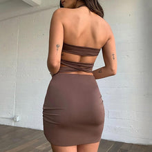 Load image into Gallery viewer, Bandage Bodycon Mini Dress Women Halter Bralette Crop Top And Skirt Set Sexy Outfit Hollow Out Backless Night Club Party Dress
