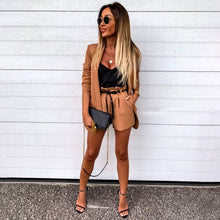 Load image into Gallery viewer, 2021 Women OL Two Piece Set Spring Summer Fashion Elegant Lady Slim Open Stitch Jacket Short Pants Woman 2pcs Blazer Set D30
