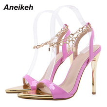 Load image into Gallery viewer, Aneikeh 2021 Summer Thin High Heels Women&#39;s Shoes Fashion Sexy Metal Decoratio Cross-Tied Retro Patchwork Head Peep Toe Sandals
