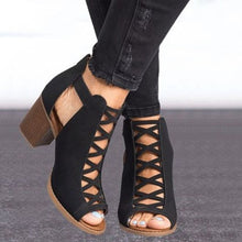 Load image into Gallery viewer, 2021 Women Square Heel Sandals Peep Toe Hollow Out Chunky Gladiator Sandals with Strap Black Spring Summer Shoes HVT791
