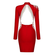 Load image into Gallery viewer, 2021 Summer New Women&#39;s Fashion Sexy Long-Sleeved Tassel  Diamon Backless Mini Dress Bodycon Party Runway Bandage Dress Vestidos
