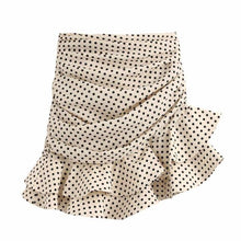 Load image into Gallery viewer, 2021 new JFB women vanilla polka dot High-waisted mini skirt Ruching detail Ruffled hem Back hidden in-seam zip closure skirt
