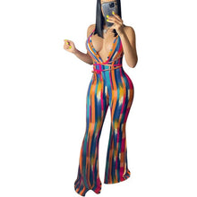 Load image into Gallery viewer, ANJAMANOR Halter Backless Striped Jumpsuit Womens Summer Clothing 2021 African Flare Pants Suits Sexy Club Outfits D89-CC36
