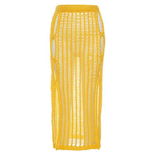 Load image into Gallery viewer, ANJAMANOR Sexy Crochet Knitted Long Skirts Summer Vacation Outfits Beach Club Wear Hollow Out Split Maxi Skirt Yellow D83-DC17
