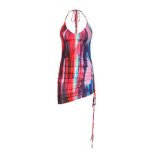 Load image into Gallery viewer, BIIKPIIK Halter Backless Striped Colorful Mini Bodycon Dress Clubwear Drawstring Sexy Party Wear Casual  Backless Dresses
