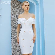 Load image into Gallery viewer, Adyce New Summer Women White Off Shoulder Club Mini Bandage Dress Sexy Short Sleeve Buttons Celebrity Evening Party Dresses 2021
