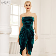 Load image into Gallery viewer, Adyce New Arrival Women Strapless Deep Green Velvet Club Dress Sexy Sleeveless Fashion Midi Celebrity Evening Runway Party Dress
