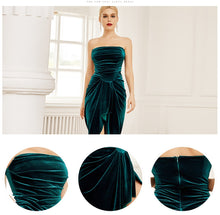 Load image into Gallery viewer, Adyce New Arrival Women Strapless Deep Green Velvet Club Dress Sexy Sleeveless Fashion Midi Celebrity Evening Runway Party Dress
