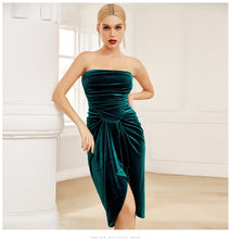 Load image into Gallery viewer, Adyce New Arrival Women Strapless Deep Green Velvet Club Dress Sexy Sleeveless Fashion Midi Celebrity Evening Runway Party Dress
