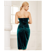 Load image into Gallery viewer, Adyce New Arrival Women Strapless Deep Green Velvet Club Dress Sexy Sleeveless Fashion Midi Celebrity Evening Runway Party Dress
