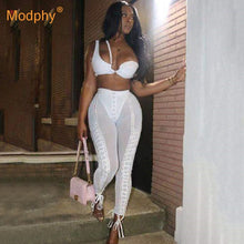 Load image into Gallery viewer, 2021 new fashion sexy white women&#39;s set one-shoulder top &amp; tpencil trousers 2 two-piece club celebrity party Bodycon pants set
